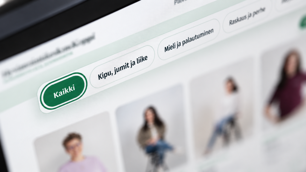 Hyvinvointikeskus Kopin uudistettujen verkkosivujen palvelunäkymä